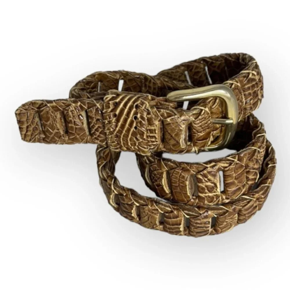 SNAKE Reptile Print Textured Faux Leather Belt Brown Mobwife Size M/L